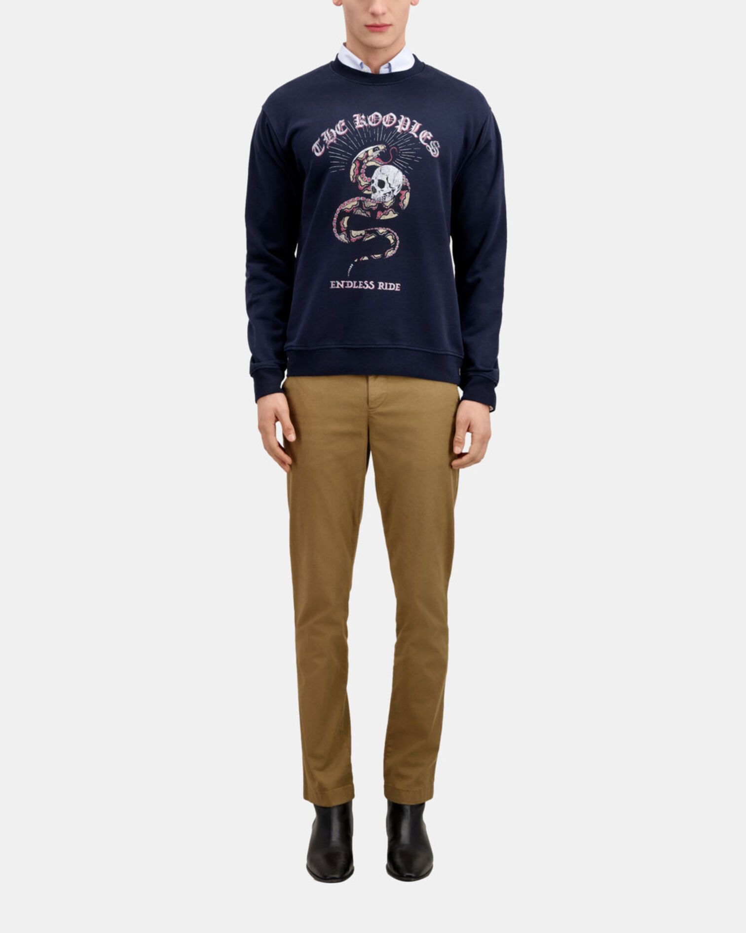 Sweatshirt avec sérigraphie bleu marine, WASHED NAVY, hi-res image number null