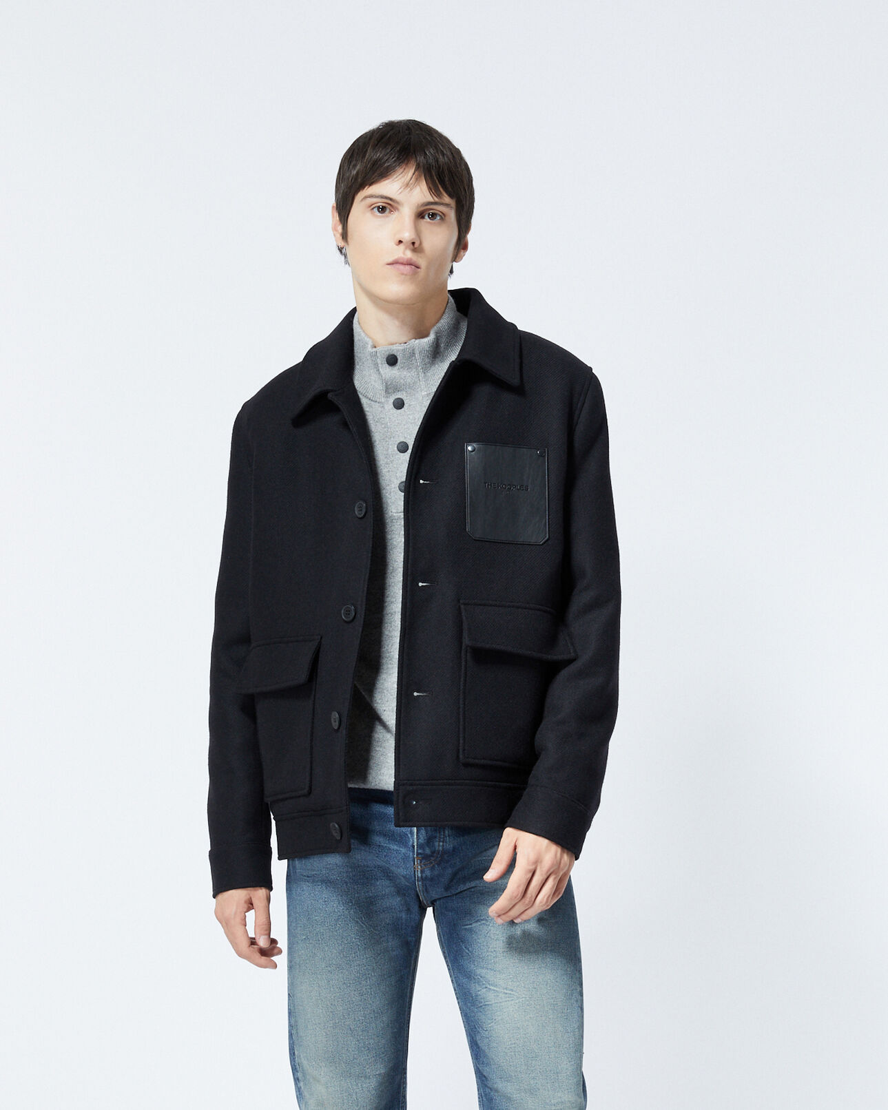 The Kooples HOMBRE BLACK chaqueta lana negra bolsillo pecho