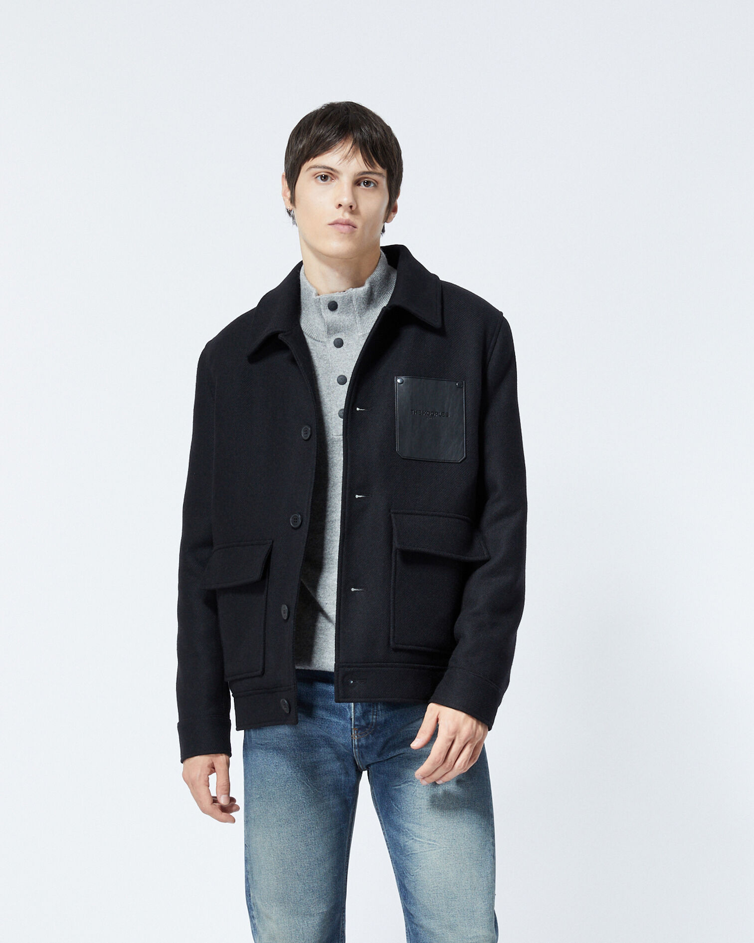 Chaqueta lana negra bolsillo pecho, BLACK, hi-res image number null
