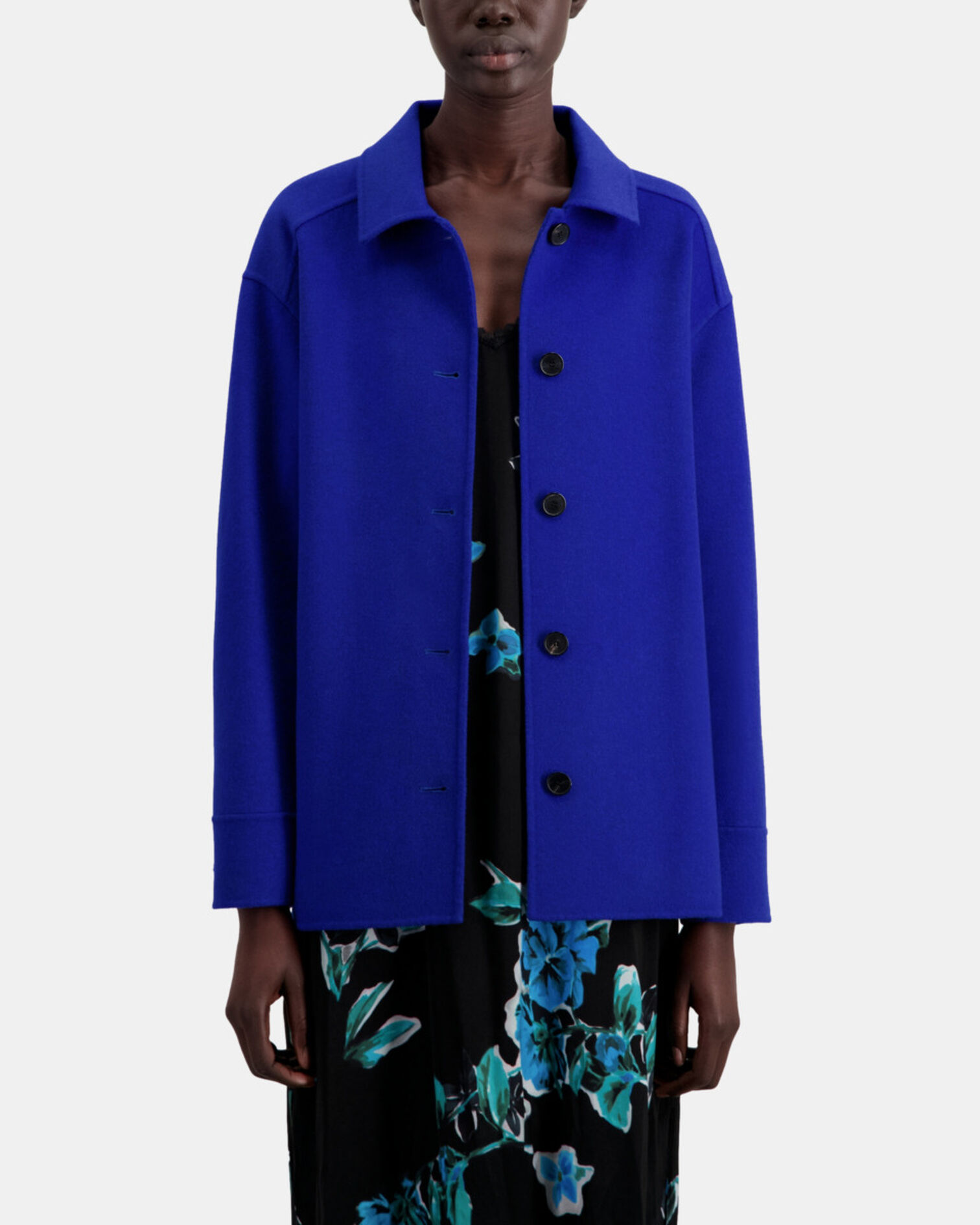Blouson type surchemise bleu en laine mélangée, MEDIUM BLUE, hi-res image number null