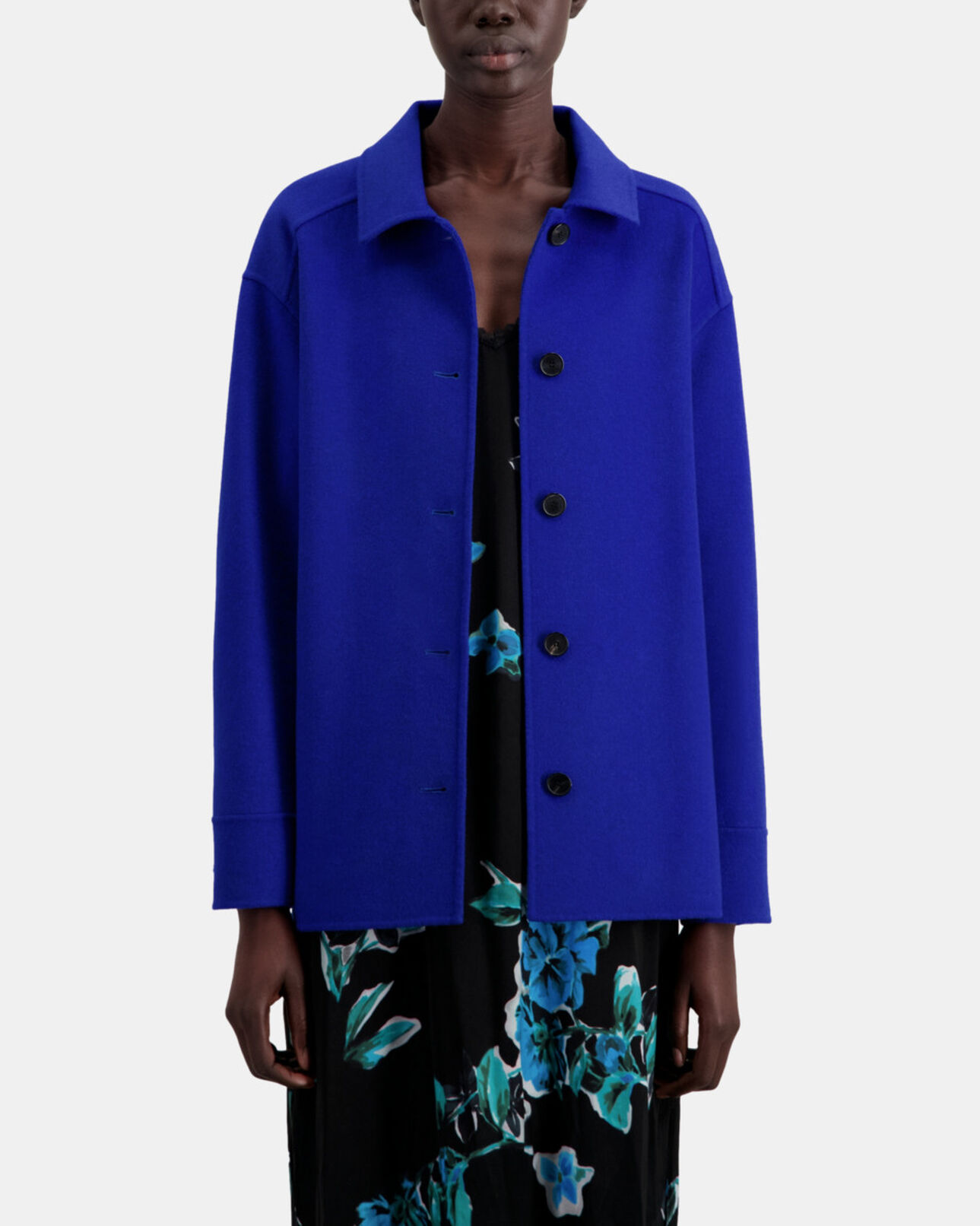 The Kooples FEMME MEDIUM BLUE blouson type surchemise bleu en laine mélangée