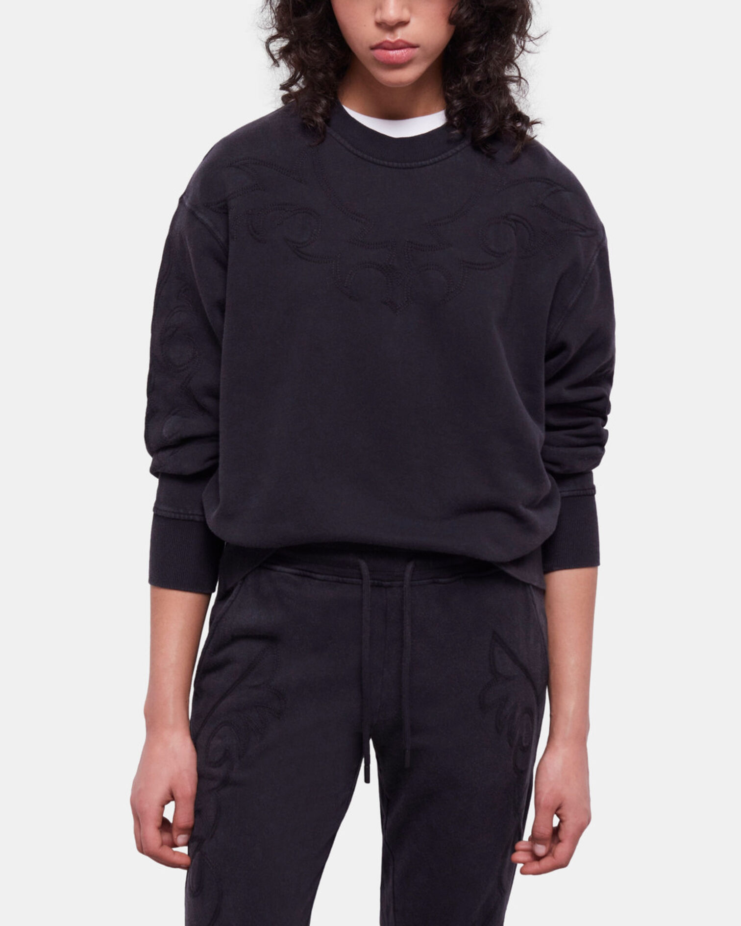 Sweatshirt noir avec broderie Western, BLACK WASHED, hi-res image number null
