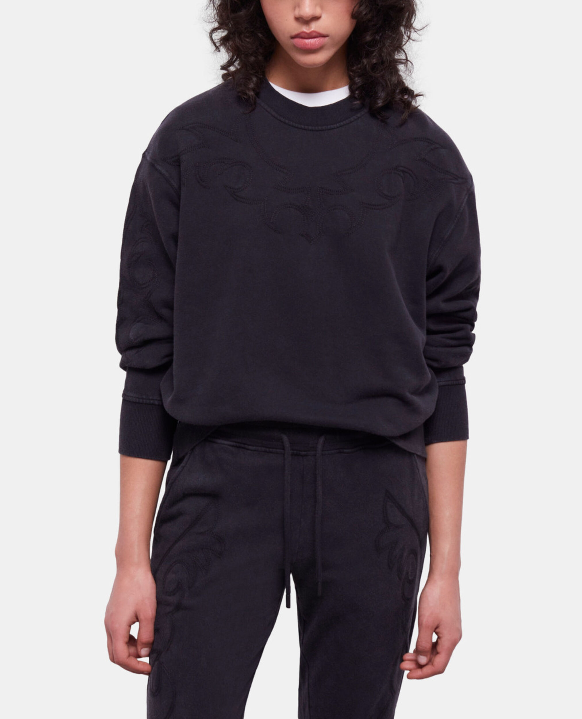 Sweatshirt noir avec broderie Western, BLACK WASHED, hi-res image number null