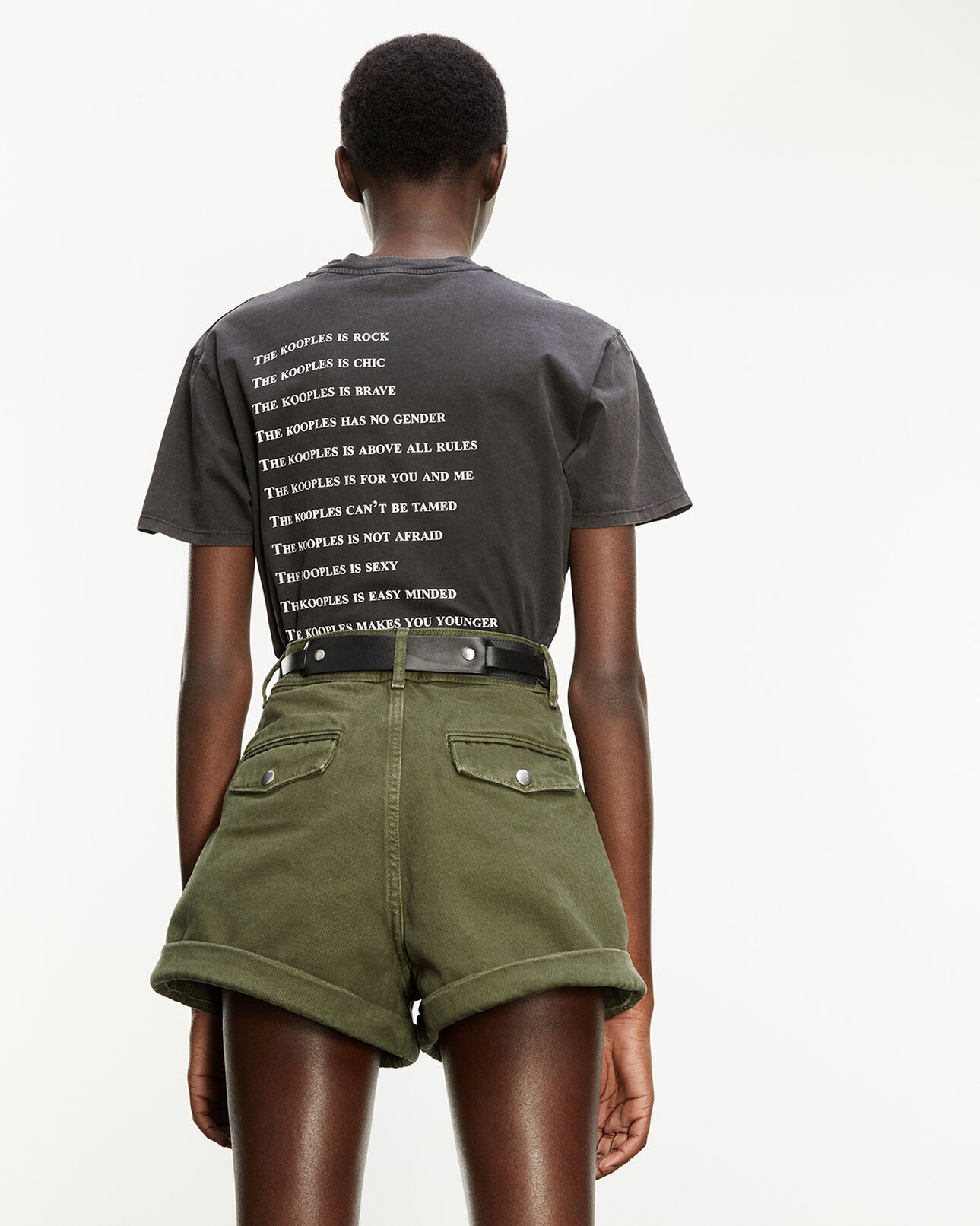 The Kooples WOMEN KAKI stretch linen khaki shorts with pockets