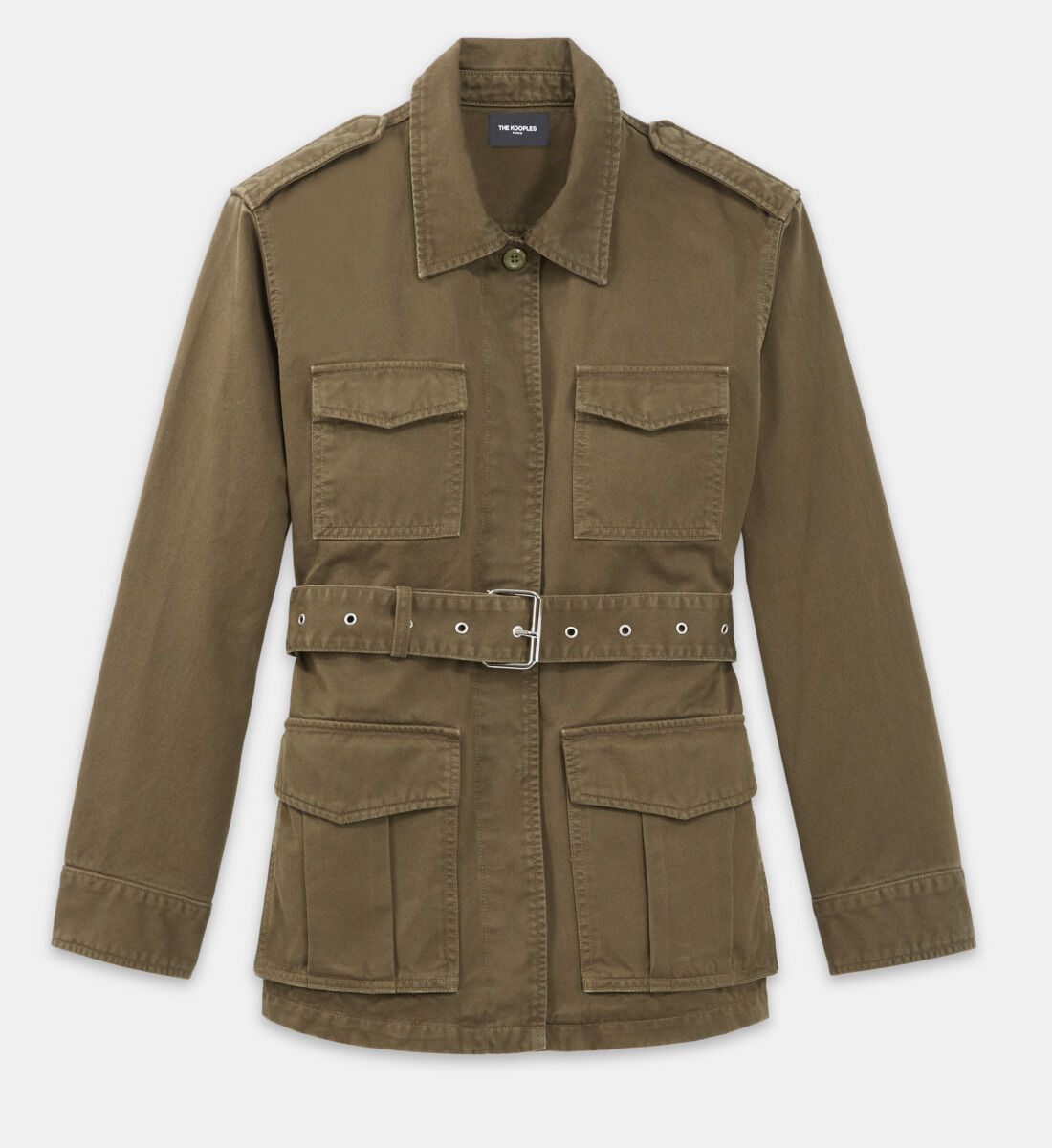 Khaki denim jacket with belt The Kooples