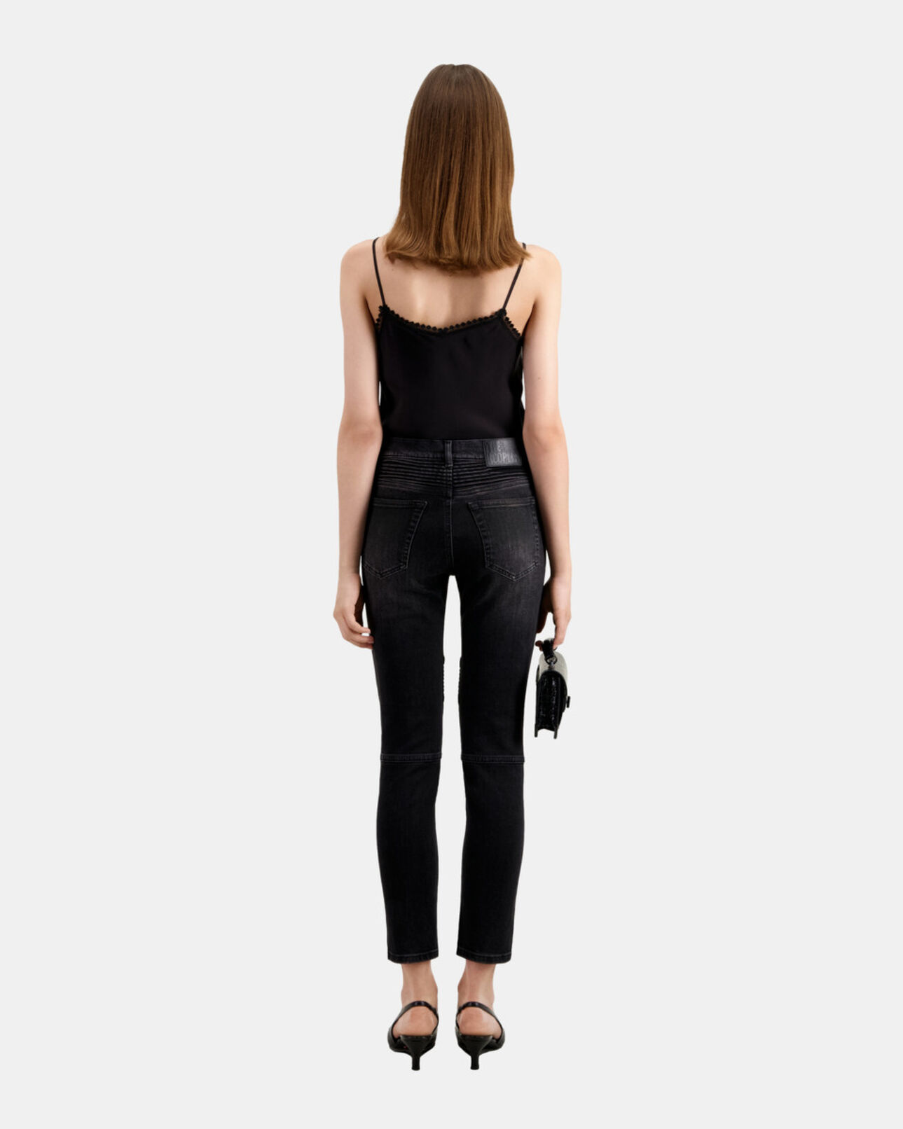 The Kooples WOMEN BLACK WASHED black slim biker jeans