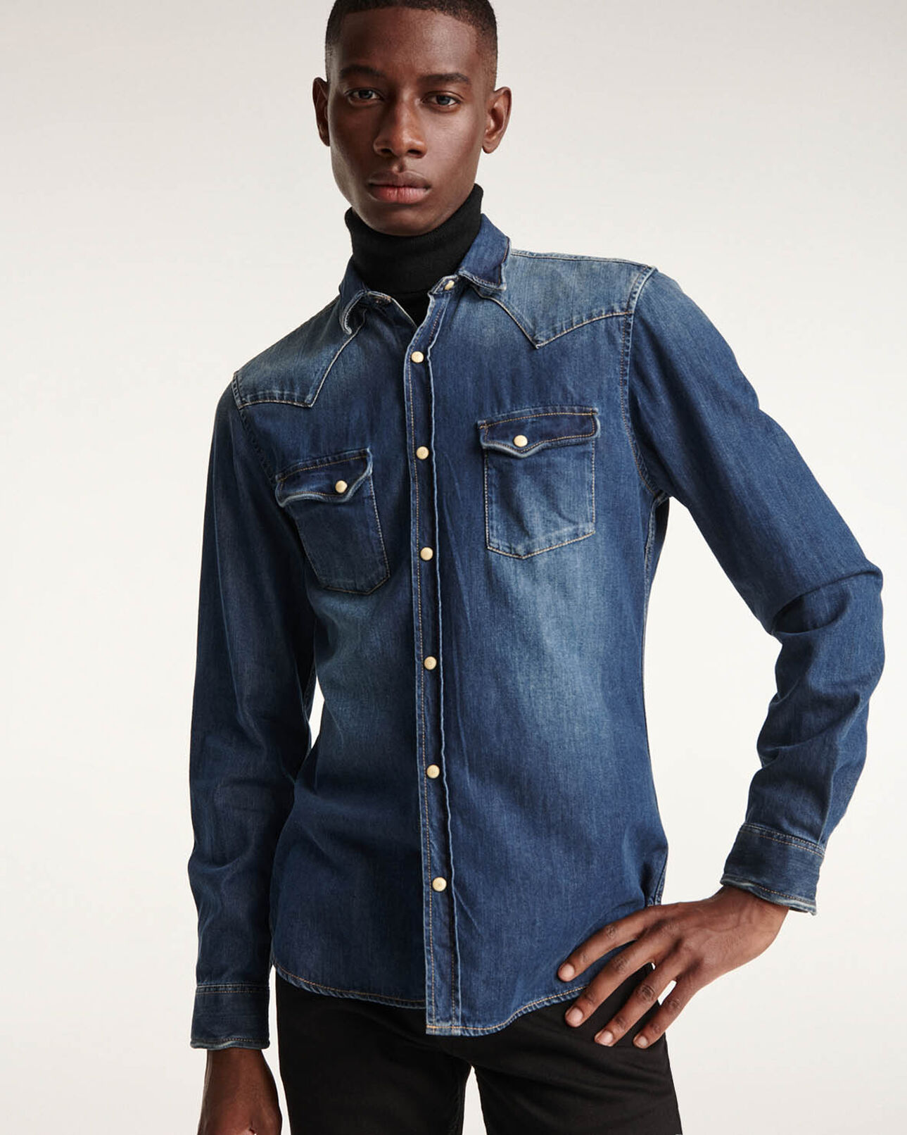 The Kooples H BLUE western-style faded blue denim shirt