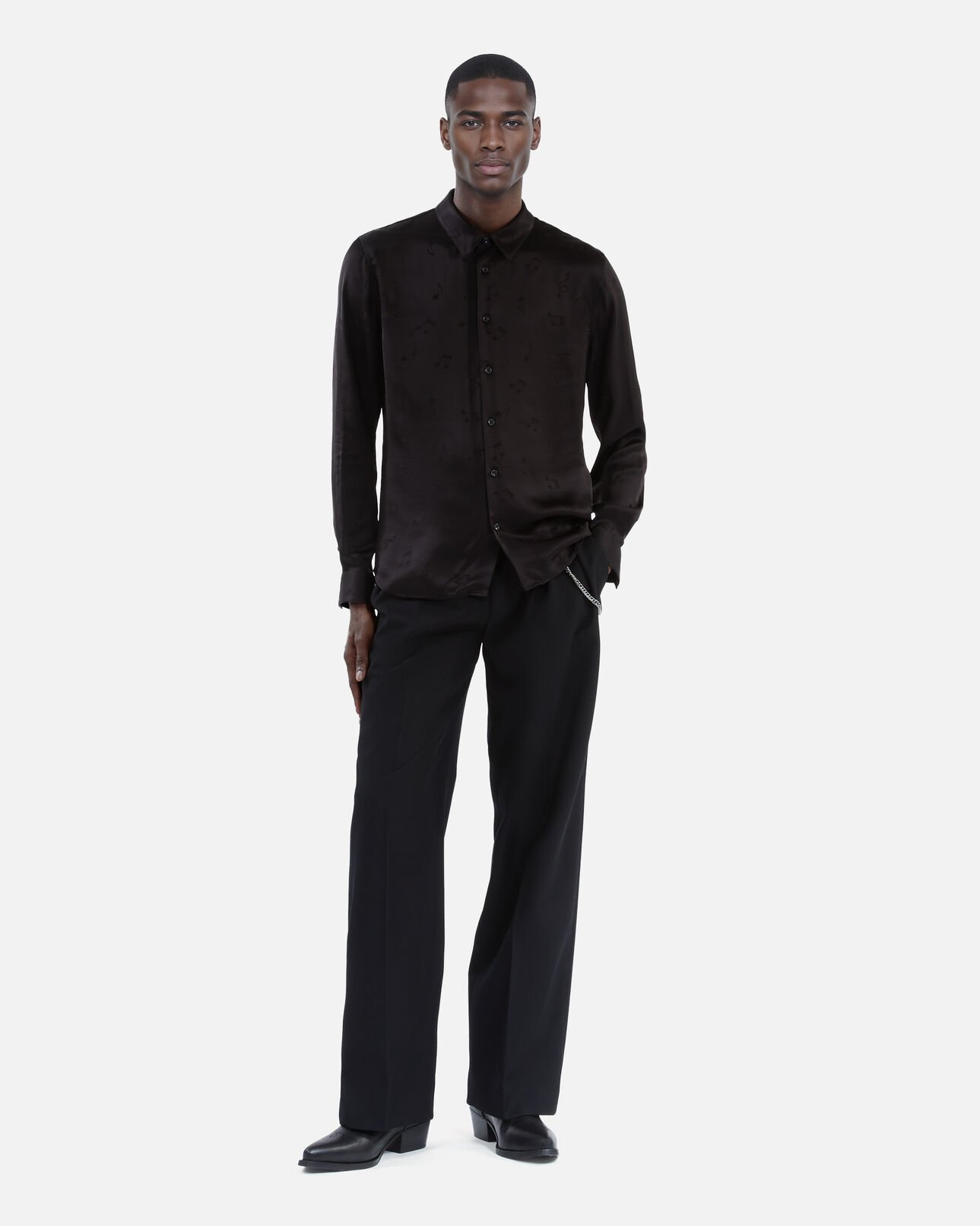 The Kooples HERREN BLACK schwarzes jacquardhemd mit musik-print
