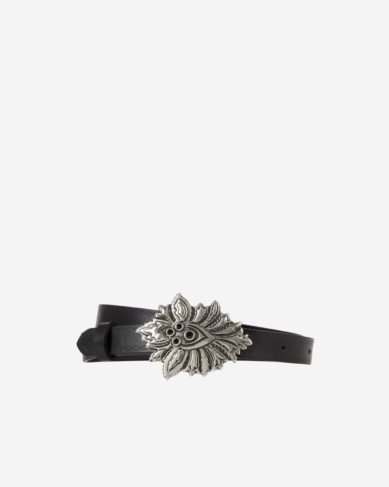 The Kooples FEMME BLACK ceinture fine en cuir noir avec boucle fleur
