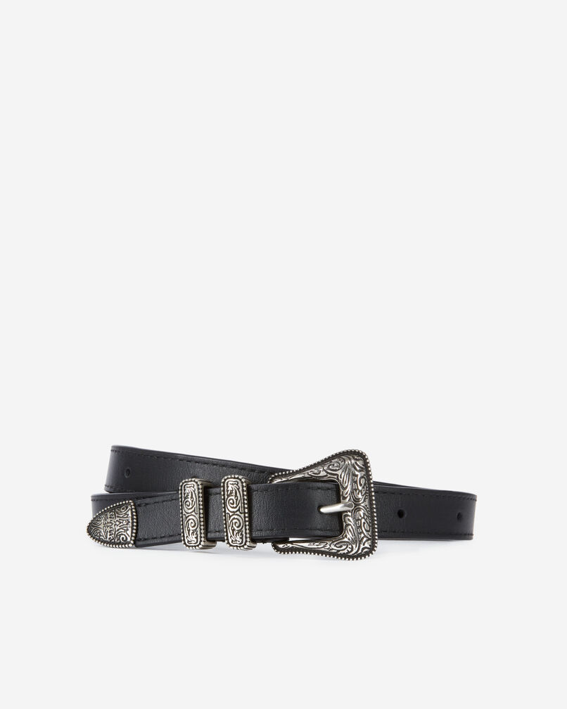 The Kooples UNISEX BLACK schmaler schwarzer ledergürtel