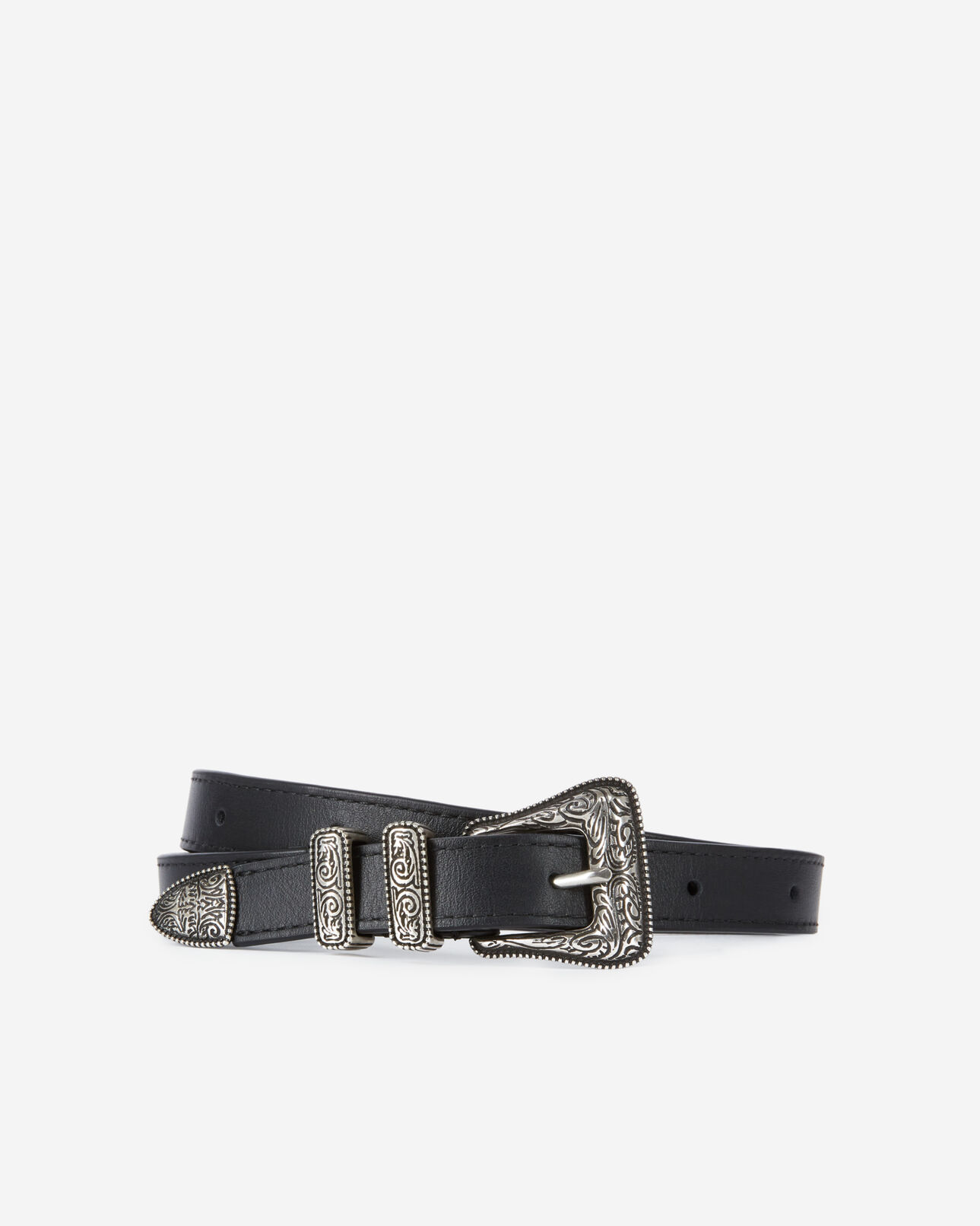 The Kooples UNISEX BLACK schmaler schwarzer ledergürtel