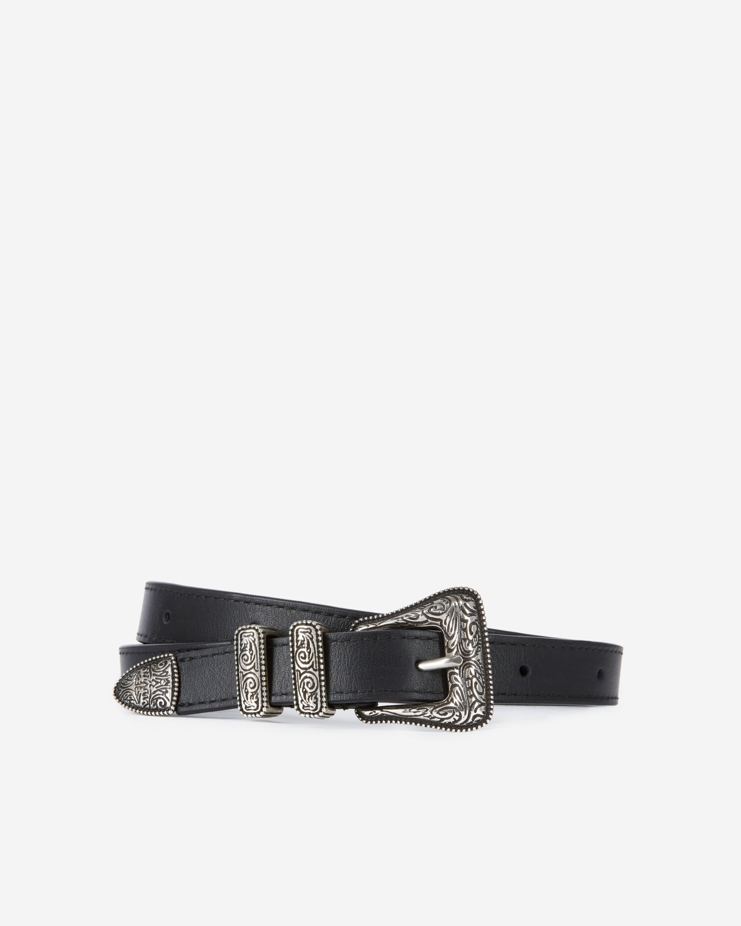 Schmaler schwarzer Ledergürtel, BLACK, hi-res image number null