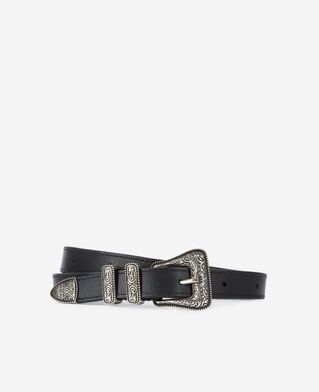 The Kooples MIXTE BLACK ceinture fine en cuir noir