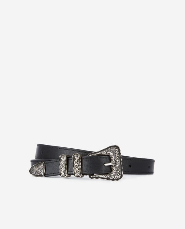 The Kooples MIXTE BLACK ceinture fine en cuir noir