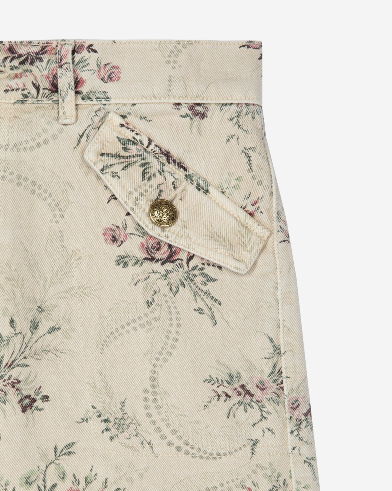 The Kooples WOMEN BEIGE TAUPE floral print shorts in beige denim