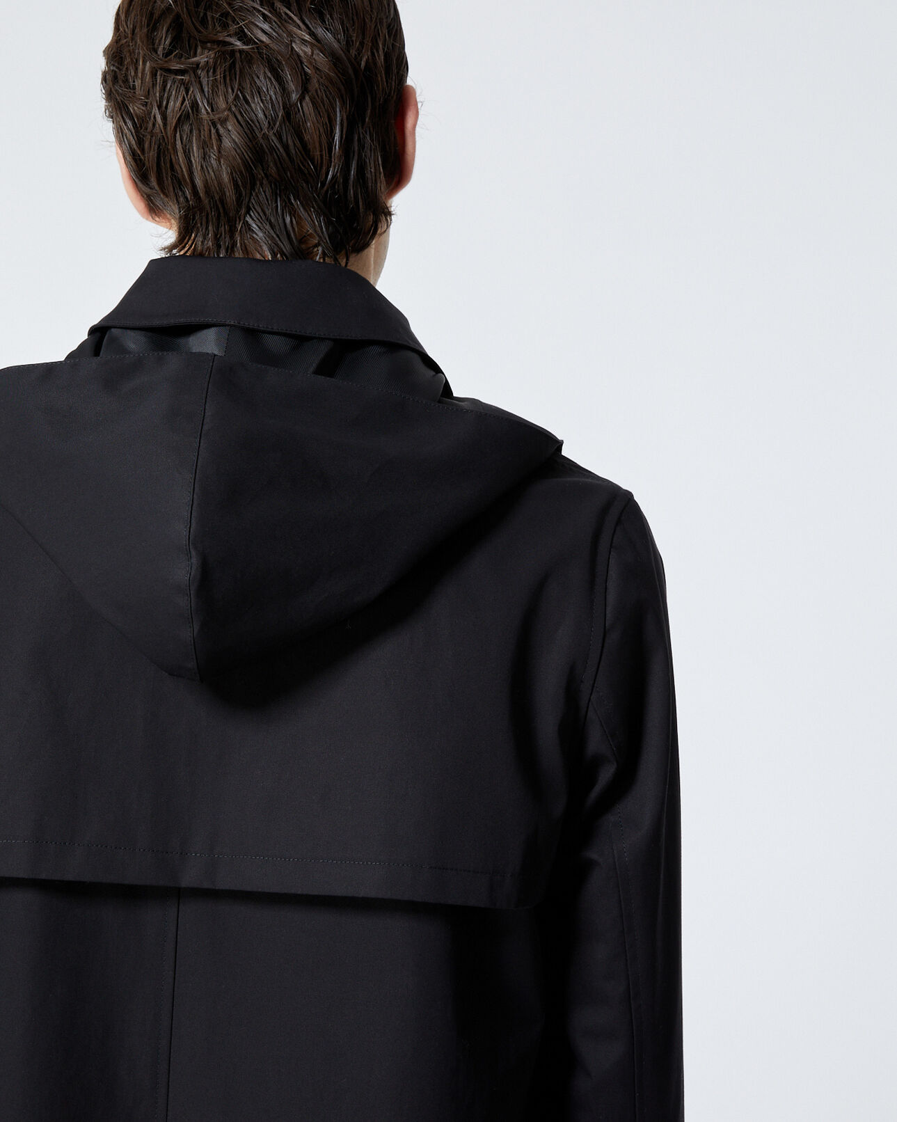 The Kooples HERREN BLACK schwarzer langer mantel mit kapuze