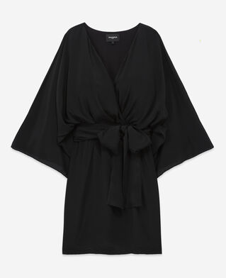 The Kooples WOMEN BLACK short belted kimono dress in silk viscose