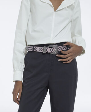 The Kooples FEMME PINK ceinture en cuir fine rose détail tressé