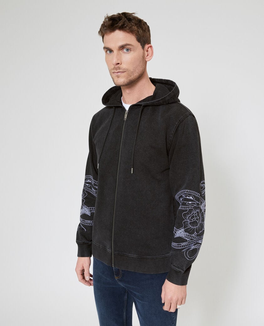 The Kooples HOMME BLACK WASHED sweatshirt &agrave; capuche avec broderies noir