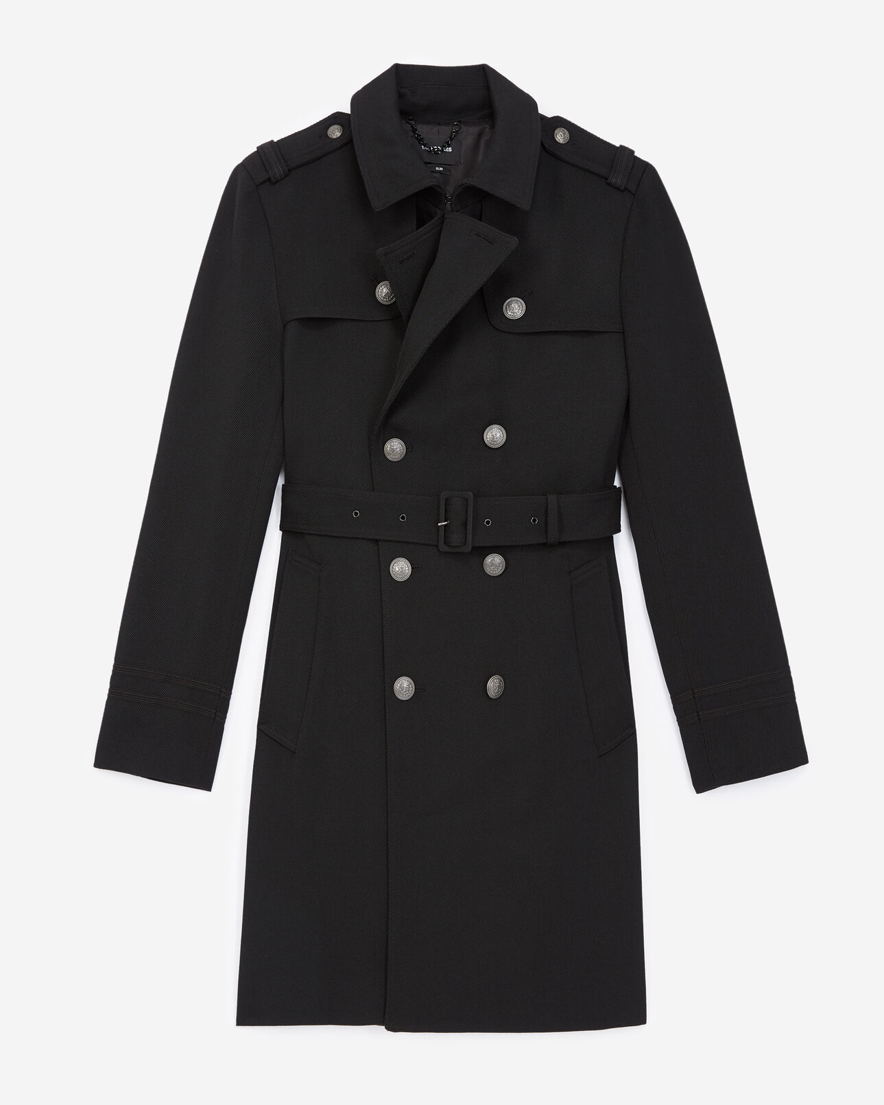 The Kooples MEN BLACK black wool coat with silver buttons