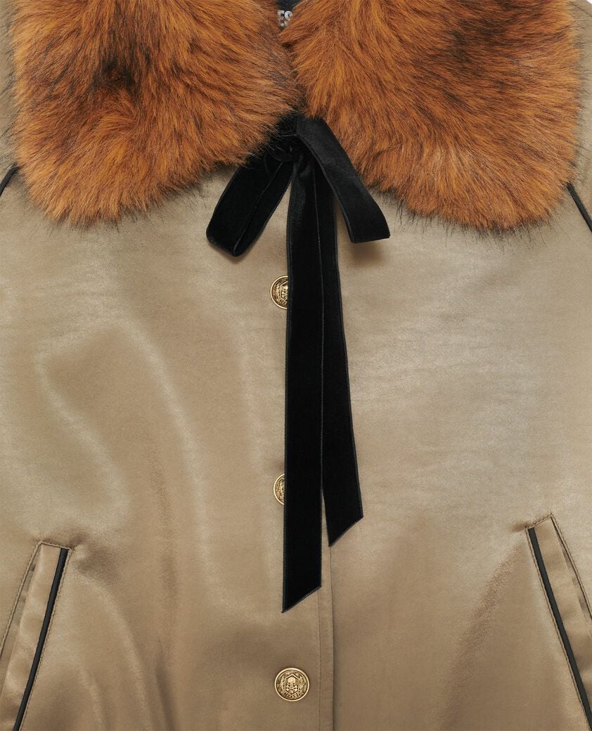 The Kooples FEMME KAKI blouson col fourrure satiné kaki