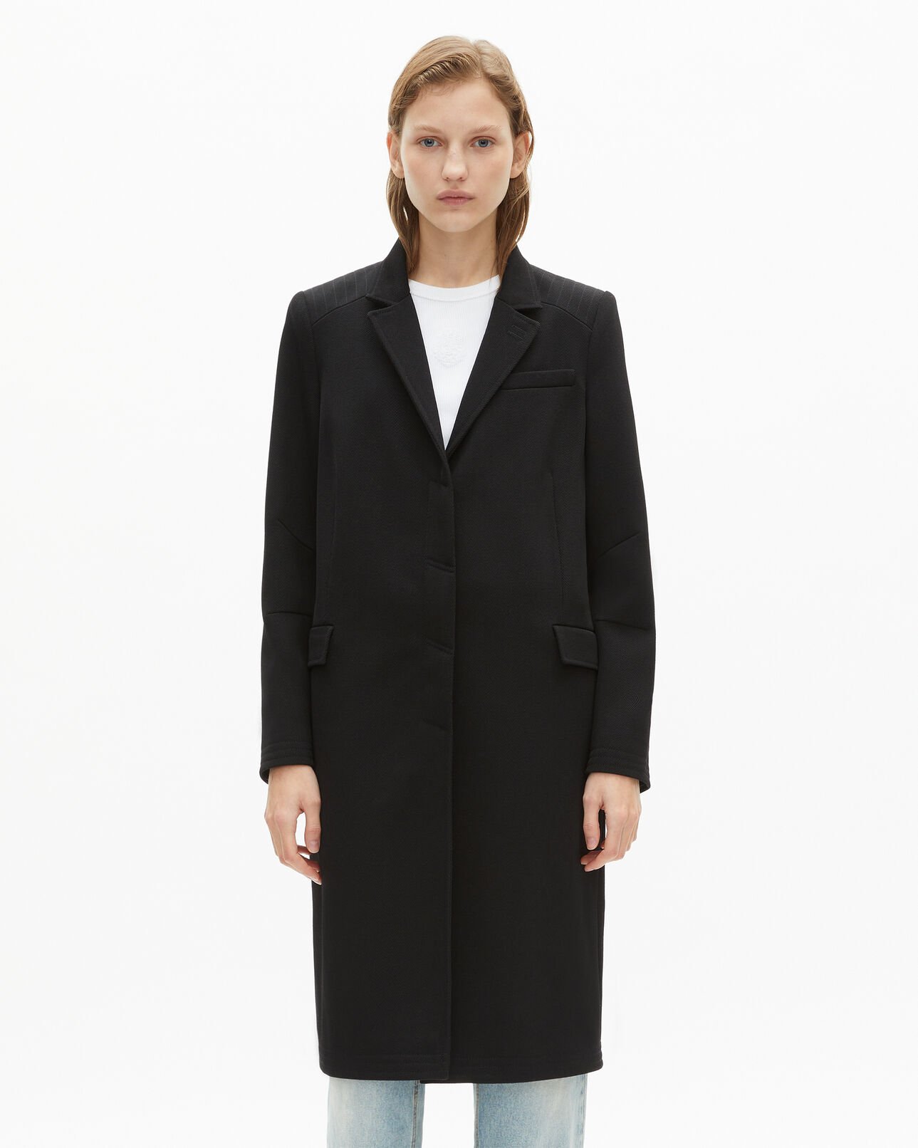 The Kooples WOMEN BLACK long coat in black wool