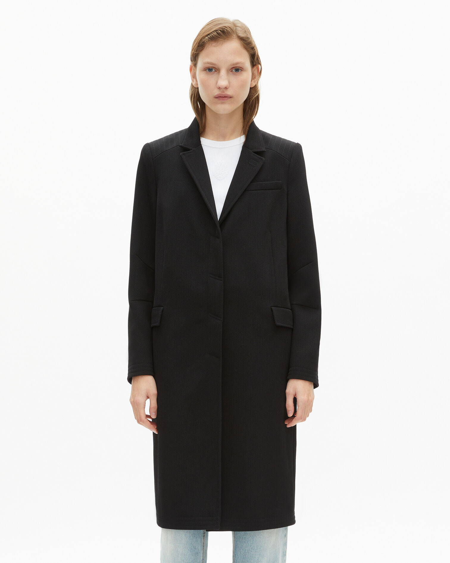 Long coat in black wool, BLACK, hi-res image number null