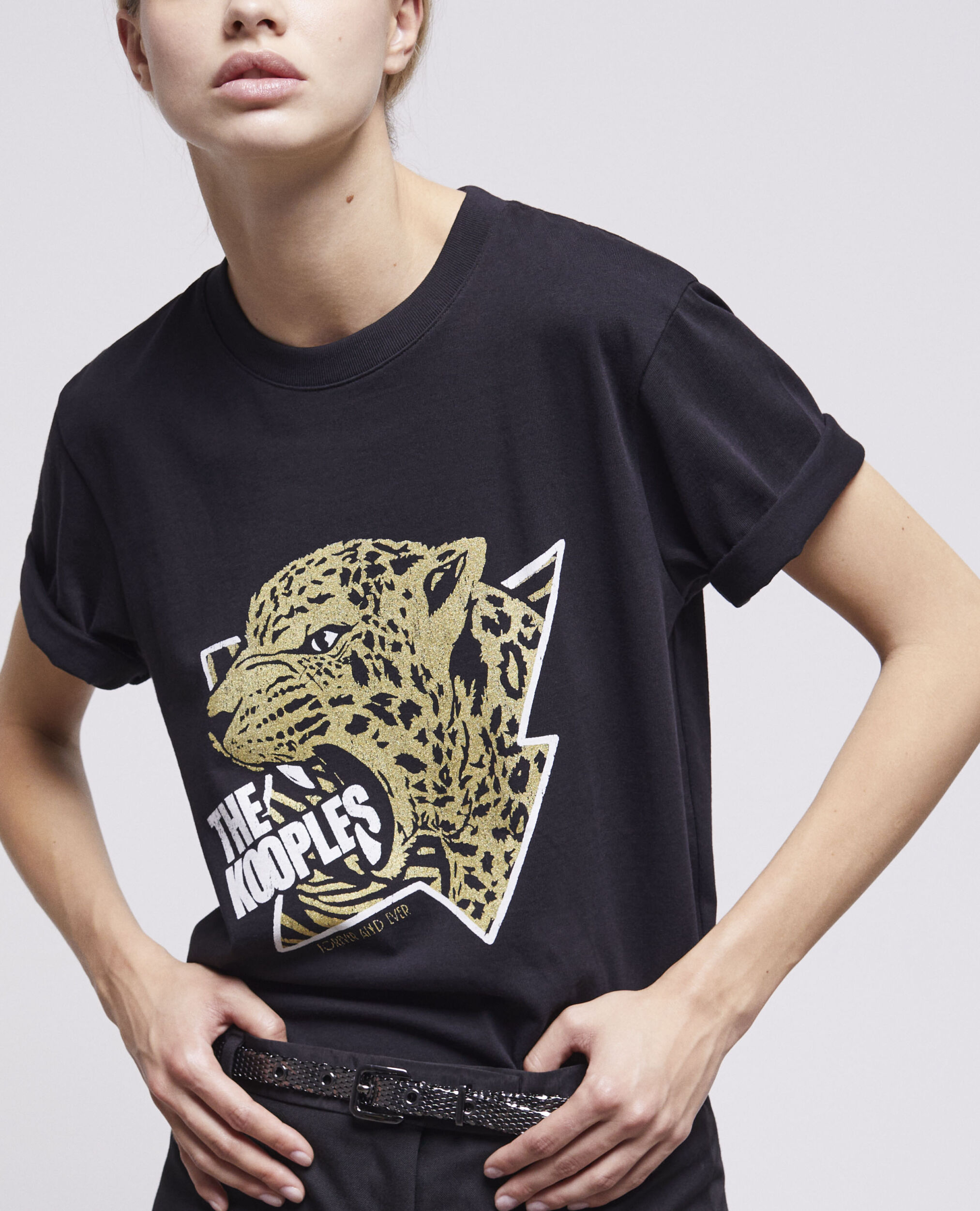 Women's t-shirt with a tiger screen print, BLACK-ANTIC GOLD, hi-res image number null