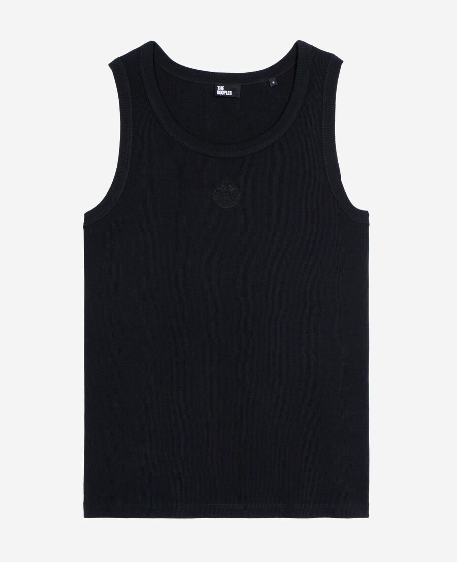 The Kooples MEN BLACK WASHED tank top with black coat-of-arms embroidery