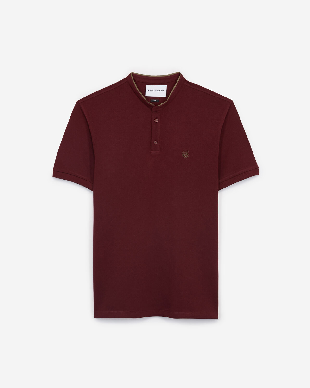 The Kooples HOMBRE BURGUNDY / KAKI camisa polo algodón burdeos con cuello mao