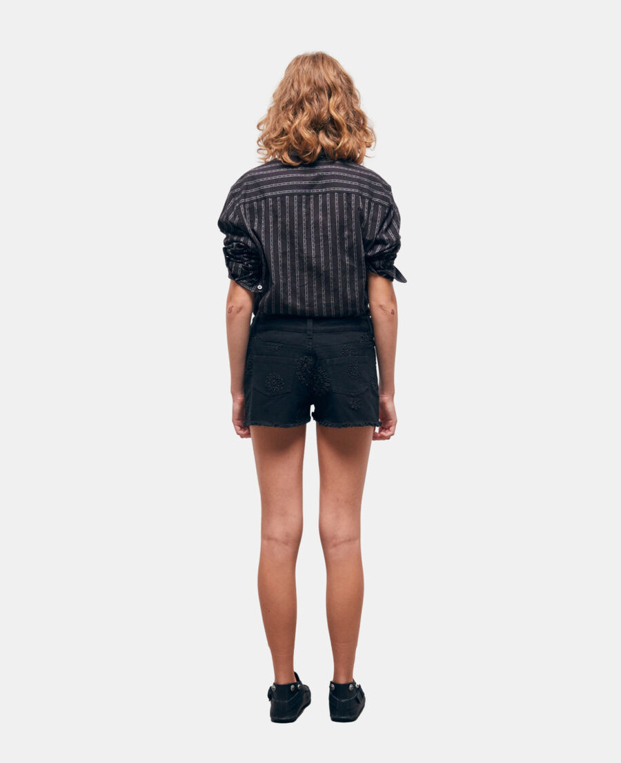 The Kooples DAMEN BLACK schwarze denimshorts mit englischer stickerei