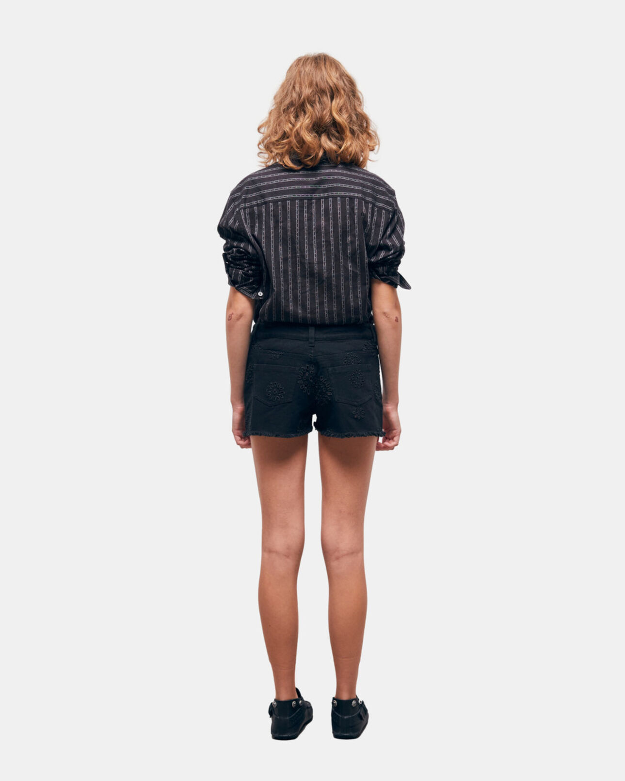 The Kooples WOMEN BLACK black denim shorts with broderie anglaise
