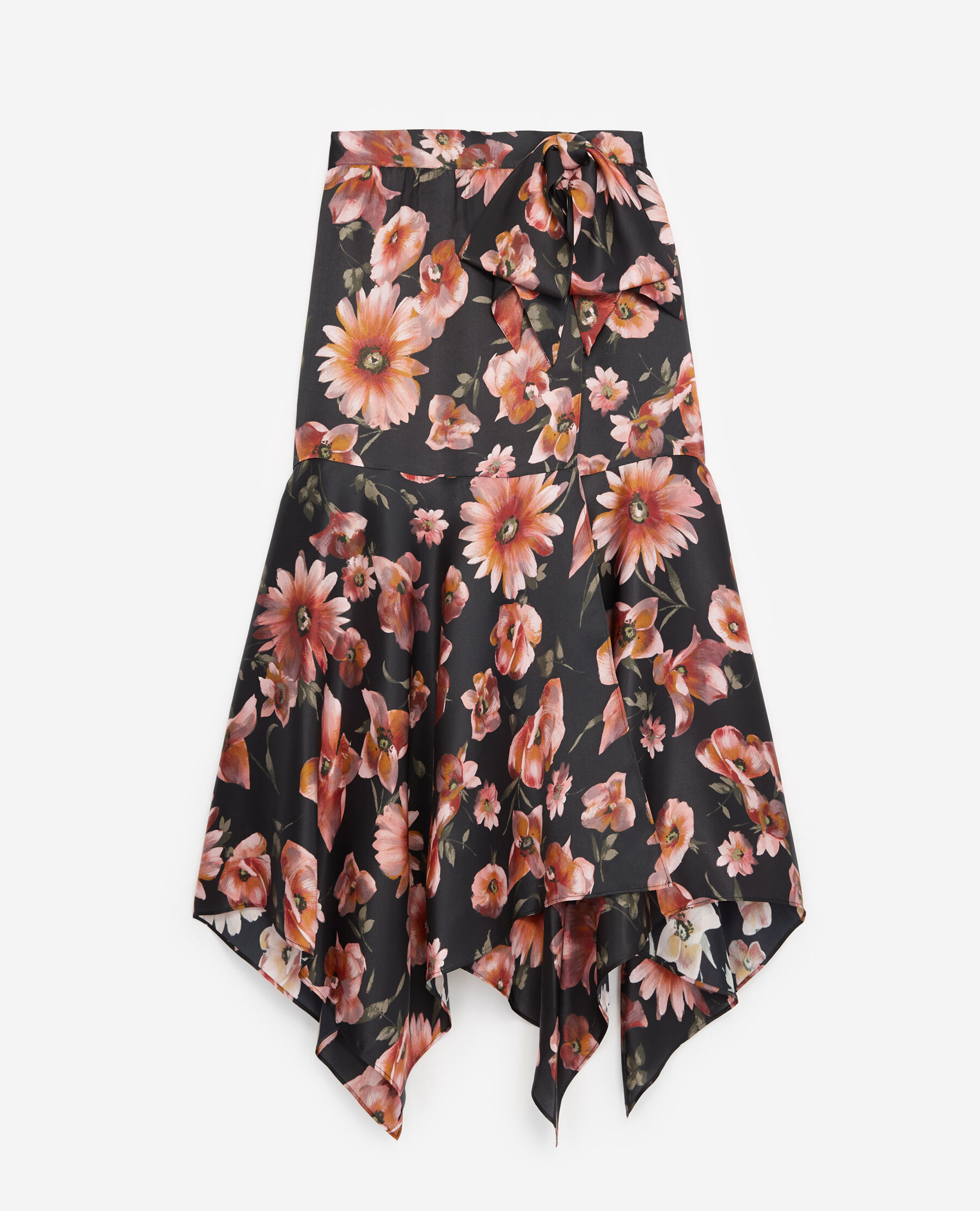 Satin wrap skirt with floral print