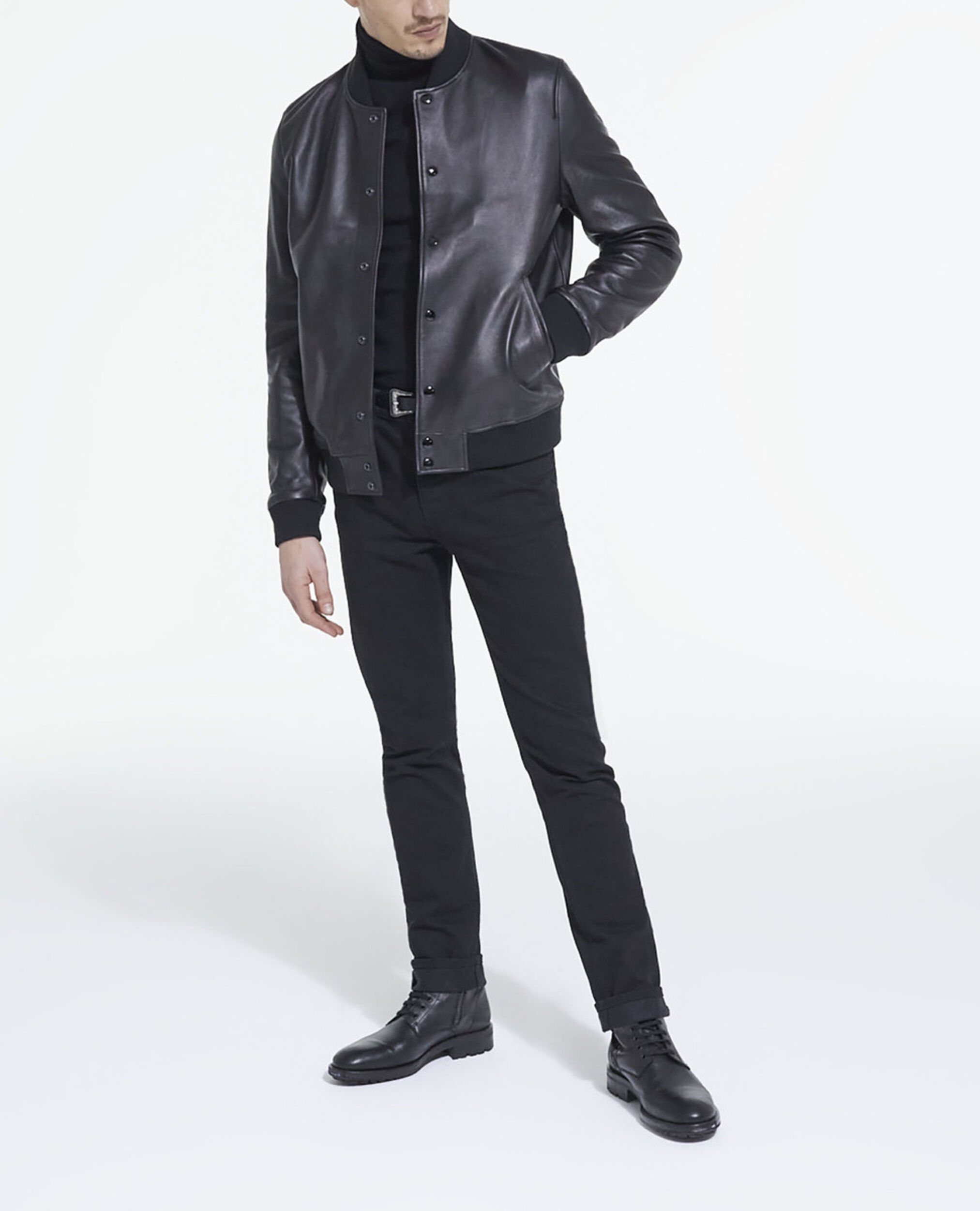 Leather jacket with leopard print lining, BLACK, hi-res image number null