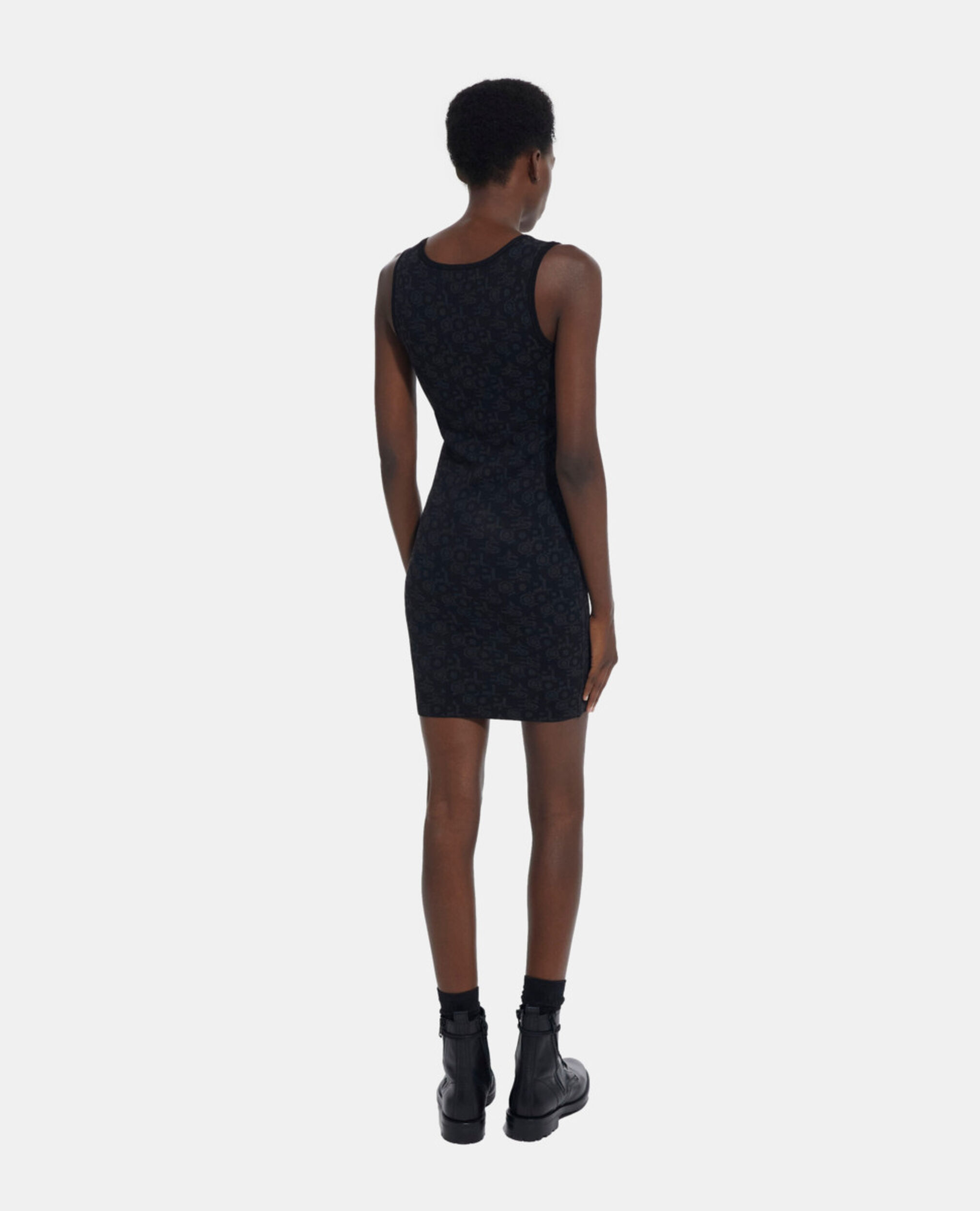Short dress with The Kooples logo, BLACK DARK GREY, hi-res image number null