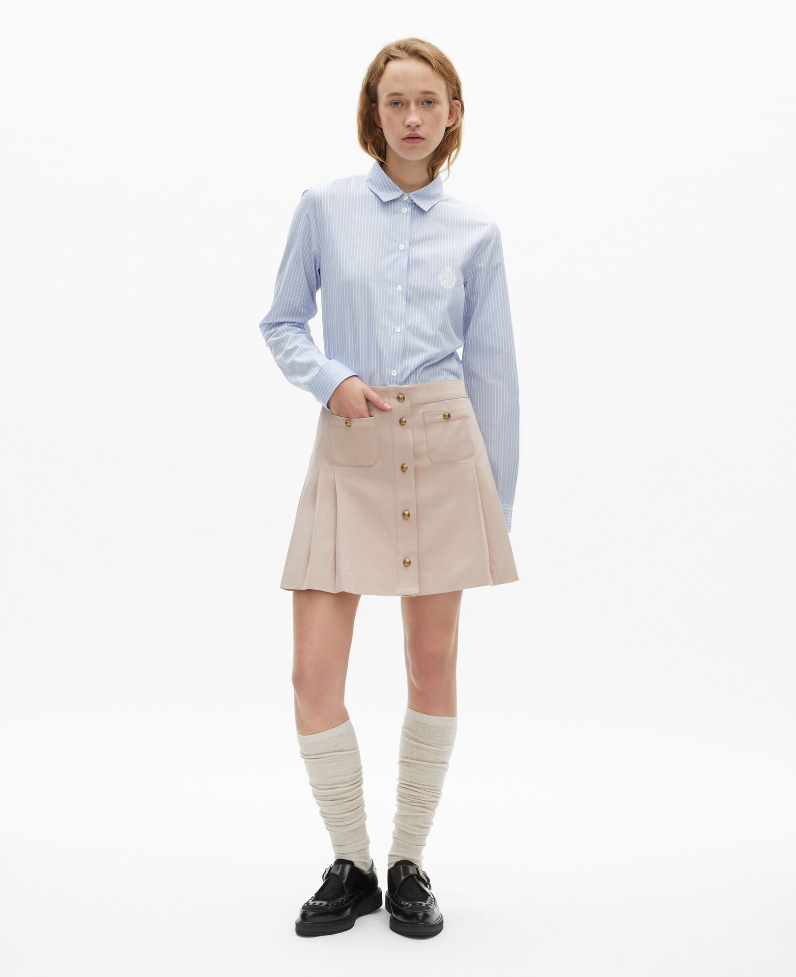 The Kooples WOMEN BLUE / WHITE striped poplin shirt
