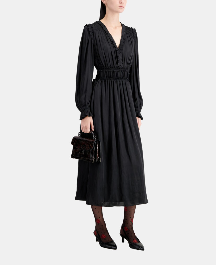 The Kooples MUJER BLACK vestido largo negro fruncidos