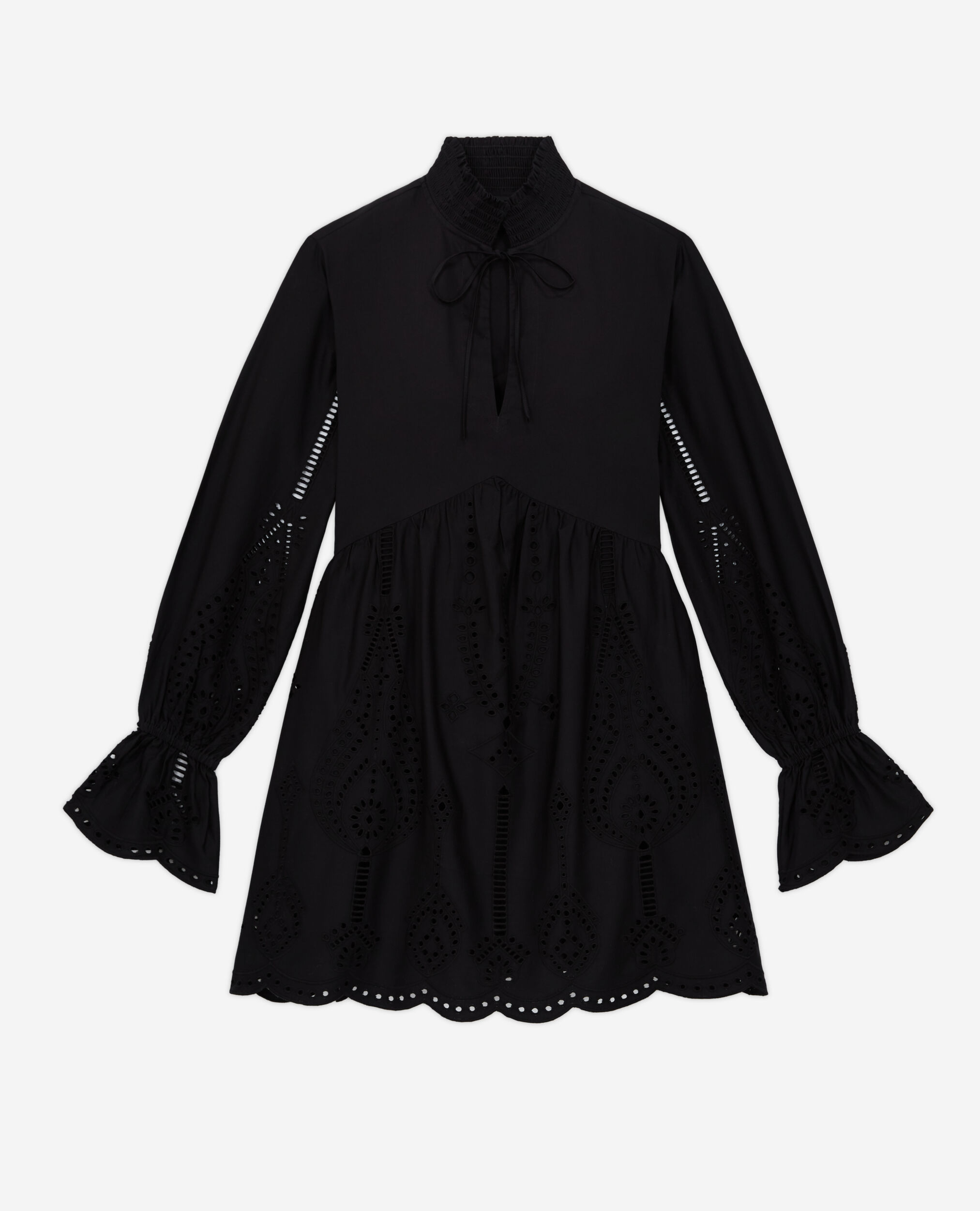 Vestido corto negro bordado inglés, BLACK, hi-res image number null
