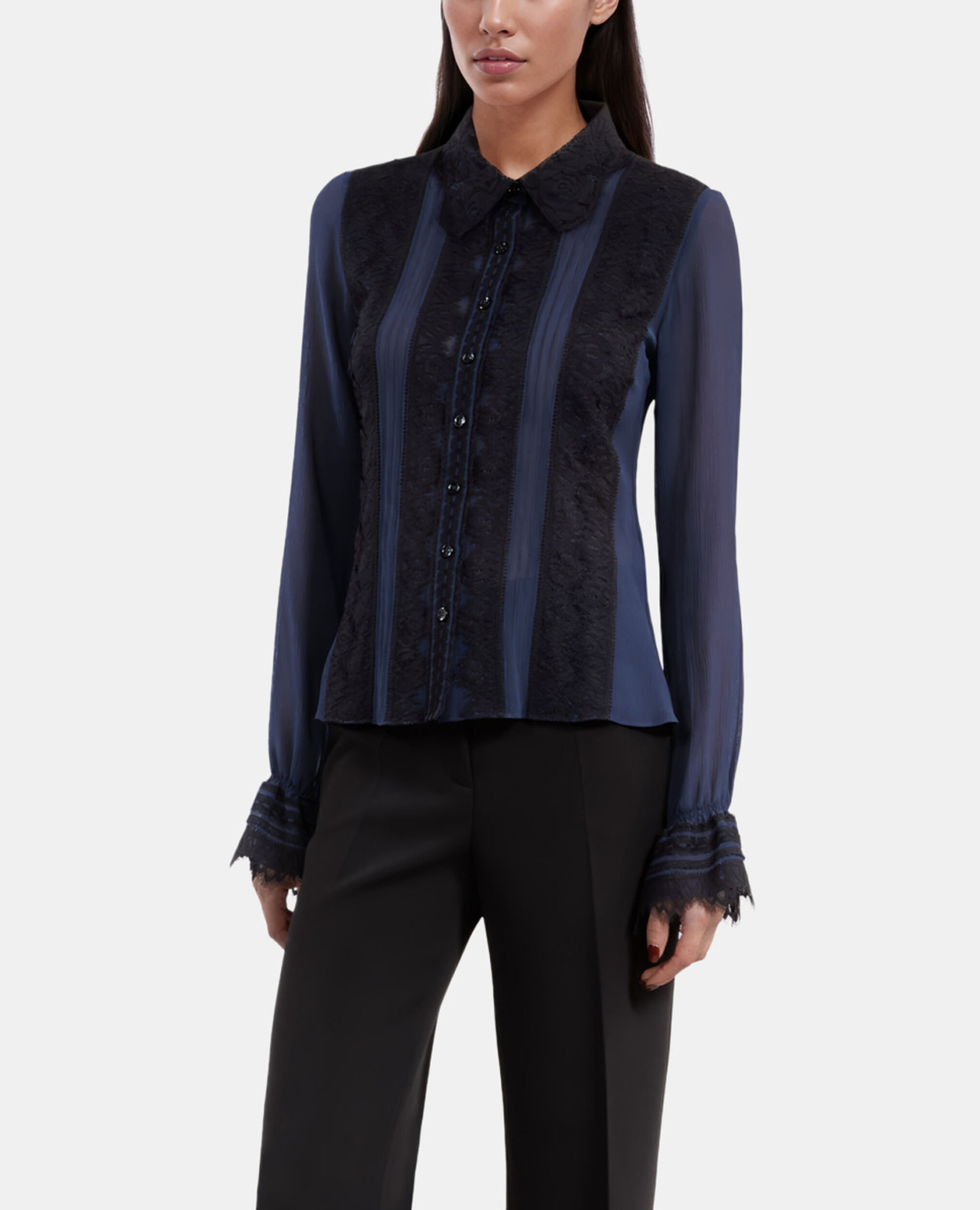 Navy blue silk shirt, DARK NAVY, hi-res image number null