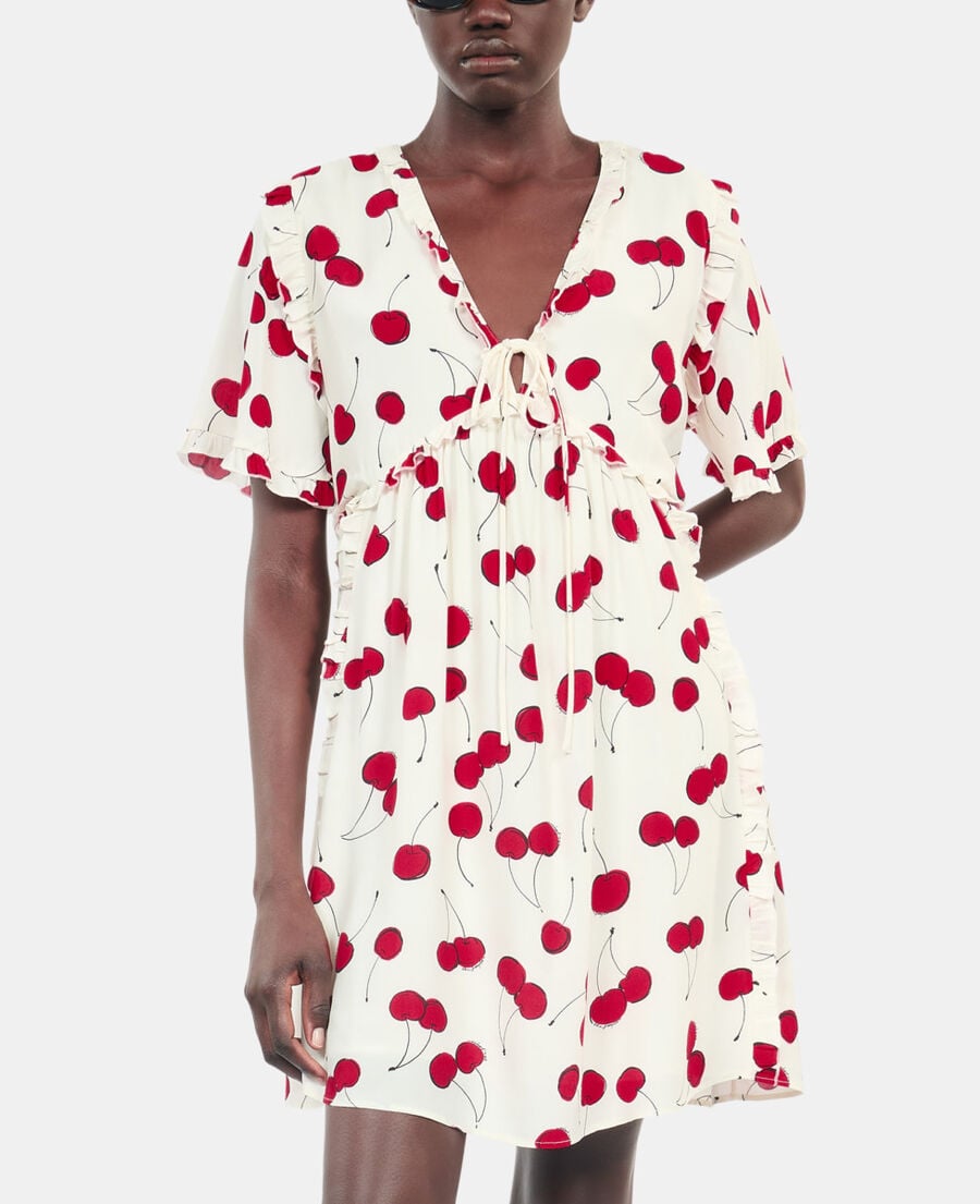 The Kooples WOMEN ECRU RED short cherry printed dress