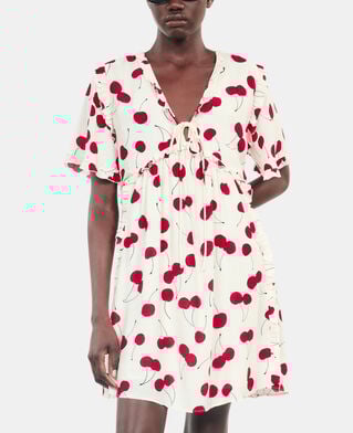 The Kooples WOMEN ECRU RED short cherry printed dress