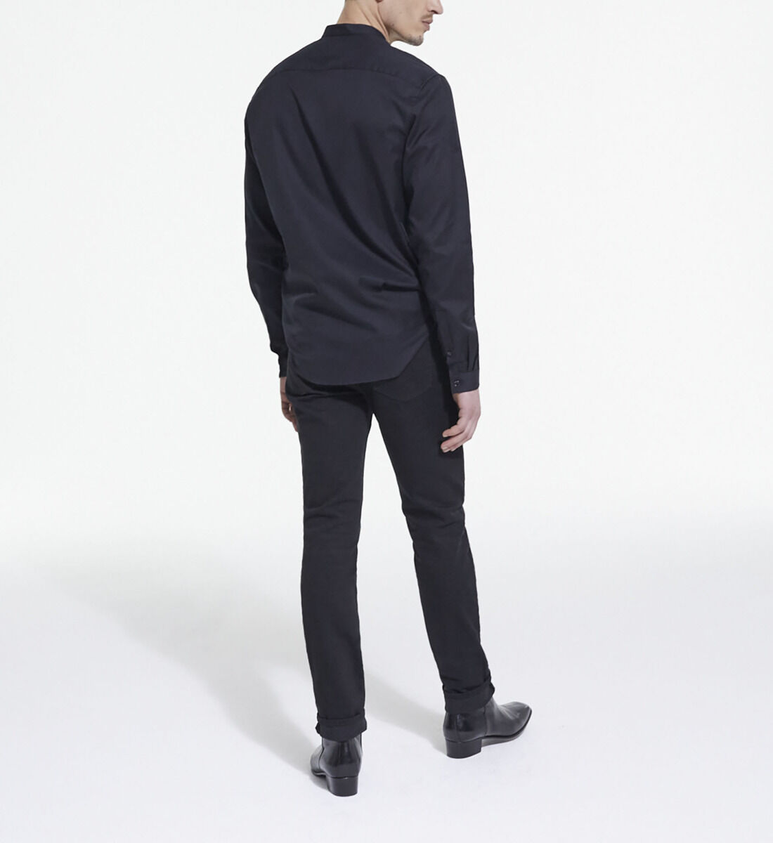 Chemise col officier en coton noir