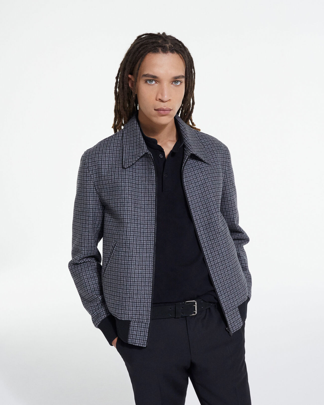 The Kooples HOMME GREY BLACK blouson avec poches en laine à carreaux