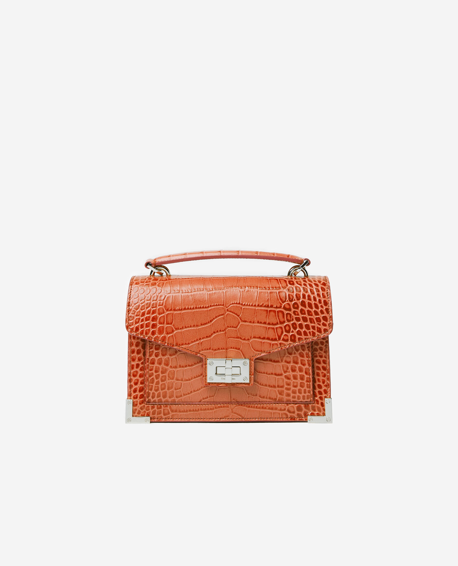 Emily mini orange croc print bag in leather The Kooples US