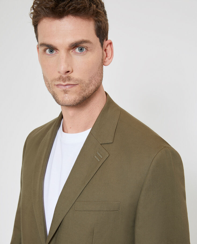 The Kooples HERREN KAKI anzugjacke aus khakifarbenem baumwoll-leinenstoff