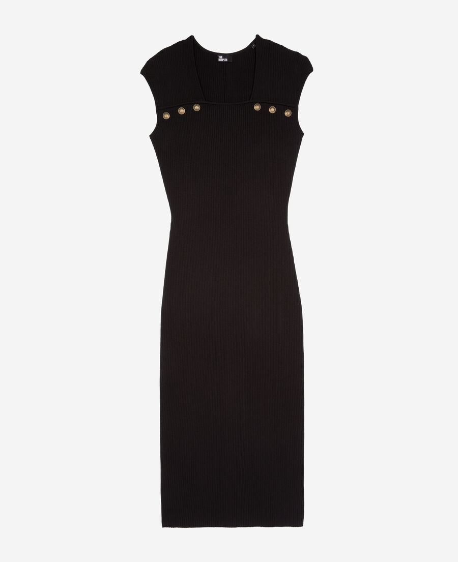 The Kooples FEMME BLACK robe longue en maille côtelée noire