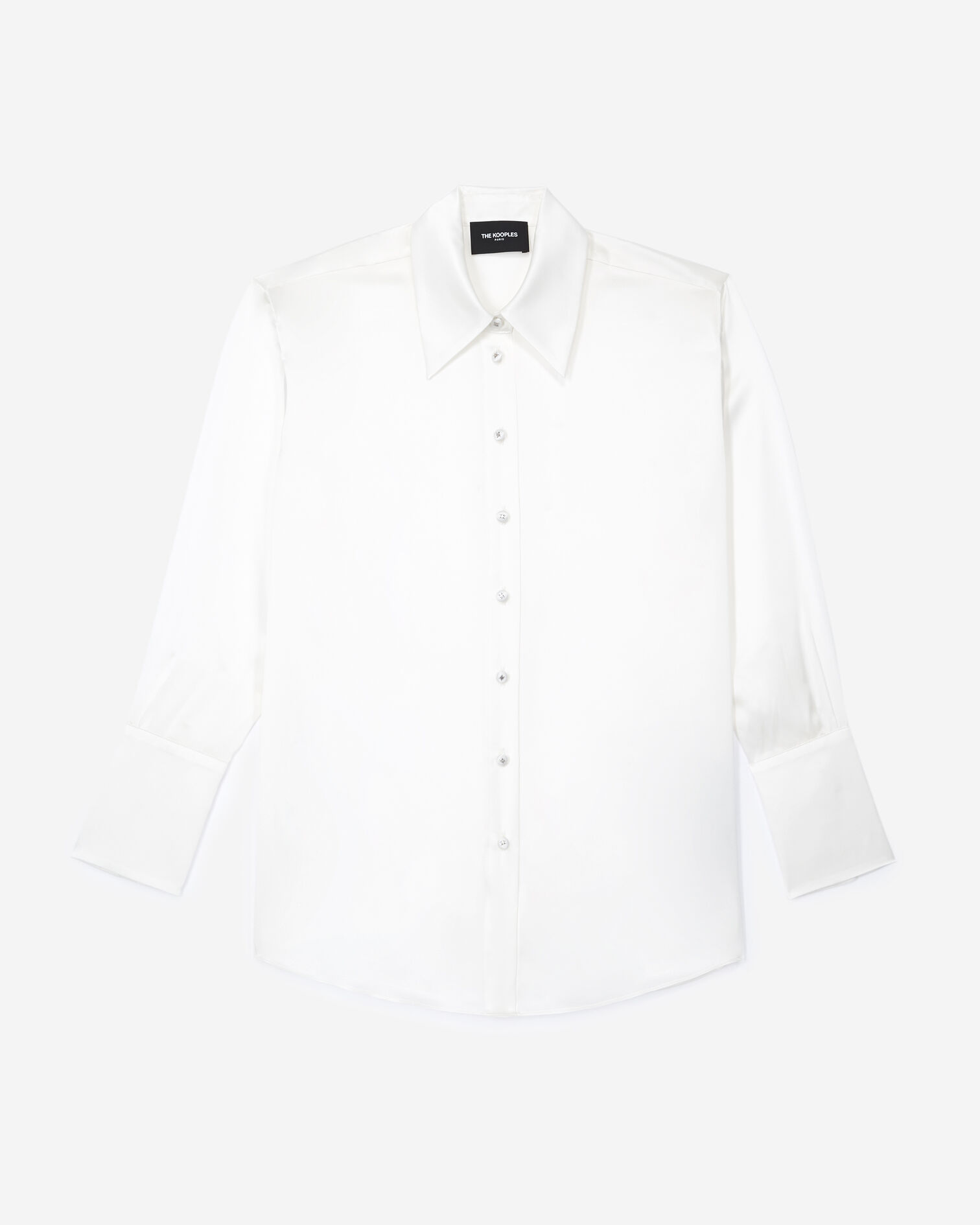 Classic buttoned white silk shirt, WHITE, hi-res image number null
