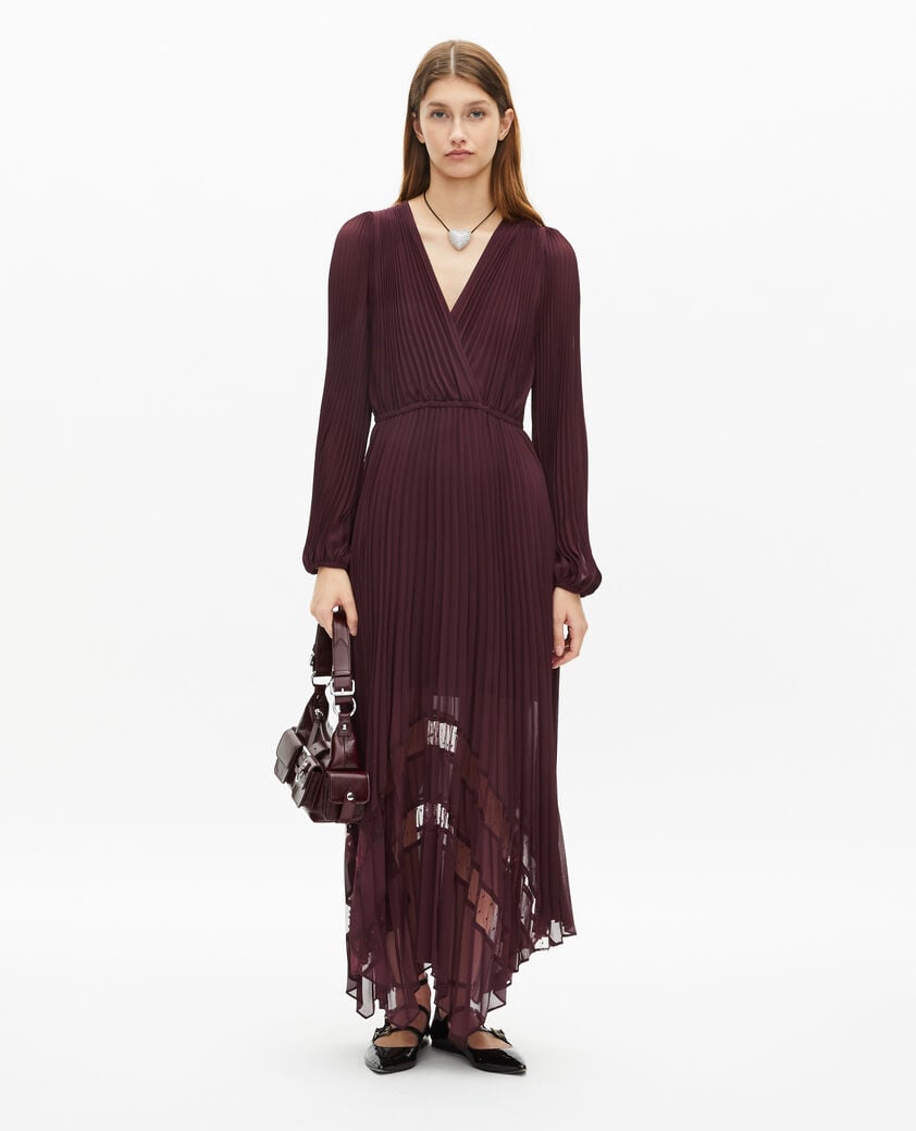 The Kooples WOMEN BURGUNDY long burgundy pleated dress