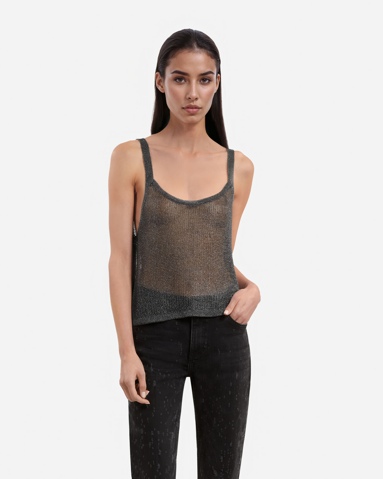 The Kooples WOMEN GREY SILVER grey knit rib effect tank top