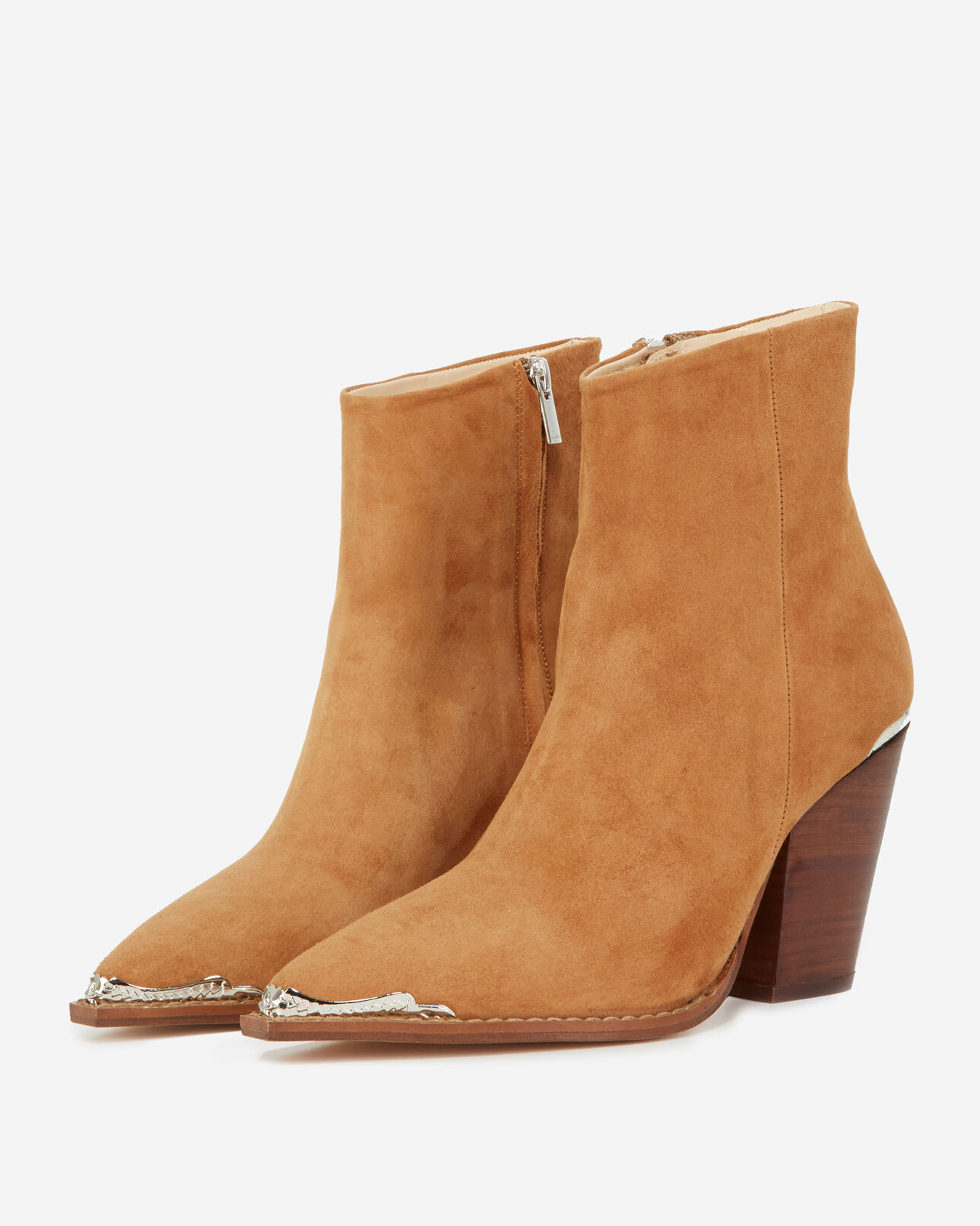 The Kooples FEMME CAMEL bottines camel à talons détail argenté